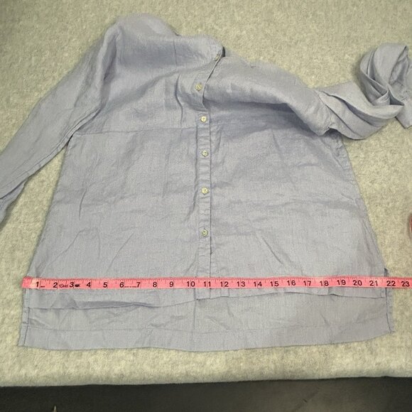 J. JILL Linen Top Missy XS Light Blue 3/4 Sleeve High Low Hem V-Neck Button - Picture 8 of 9